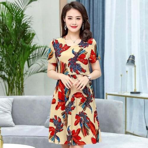 New Fashion Women Summer Dress 6XL Middle-aged Ladies Elegant Floral Print Oversize Dress Female leisure Vestidos Mother Clothes