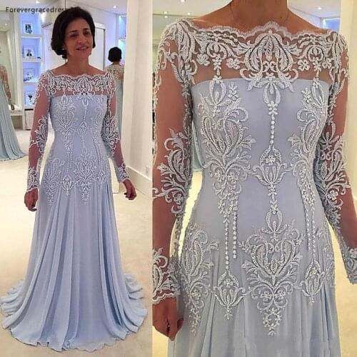 2019 Mother of the Bride Dresses Off Shoulder Sheer Long Sleeves Formal Godmother Evening Wedding Party Guests Gown Plus Size