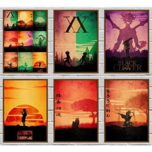 Classic Anime Series Minimalist Posters Wall Decor Retro Demon Slayer/death Note Poster Sticker Cafe Bedroom Painting 42X30cm