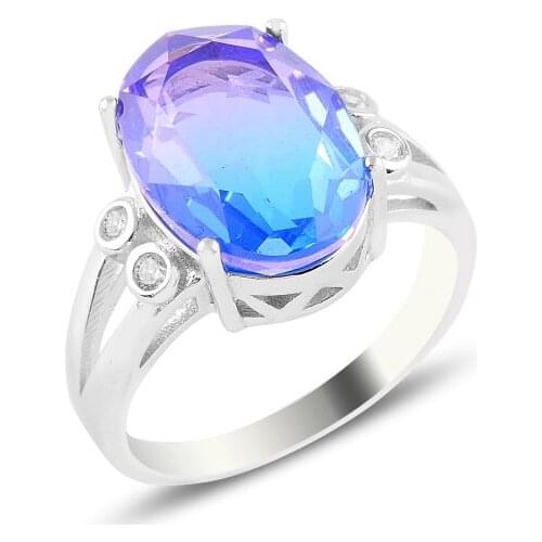 Silver 925 Sterling Double Color Zircon Engagement Ring