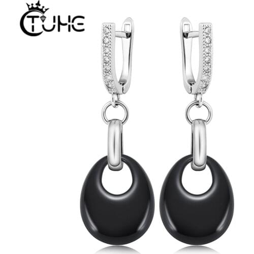 Top Quality Real Ceramic Water Drop Stud Earrings For Women Wedding Party Jewelry Elegant Black White Pink Blue Smooth Ceramic