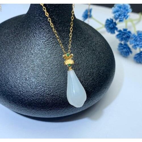 SHILOVEM 18k yellow gold natural white Jasper pendants Christmas Gift fine Jewelry wedding no necklace new 8*17mm mymz0817966hby