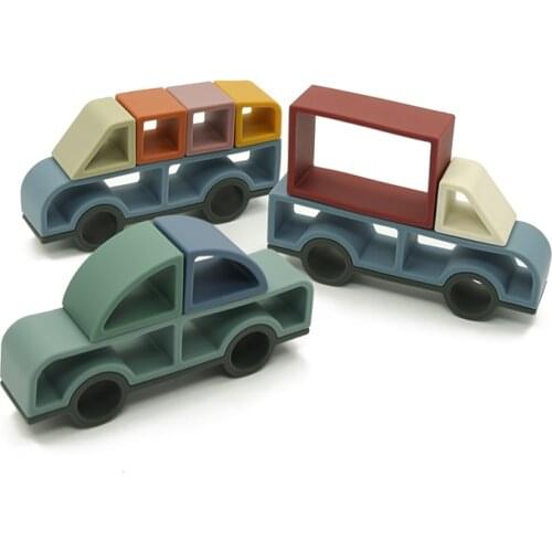 Silicone Stacking Building Block Cars BPA Free Educational Toys Baby Teether Intellectual DIY Gift for Kids Food Grade Material