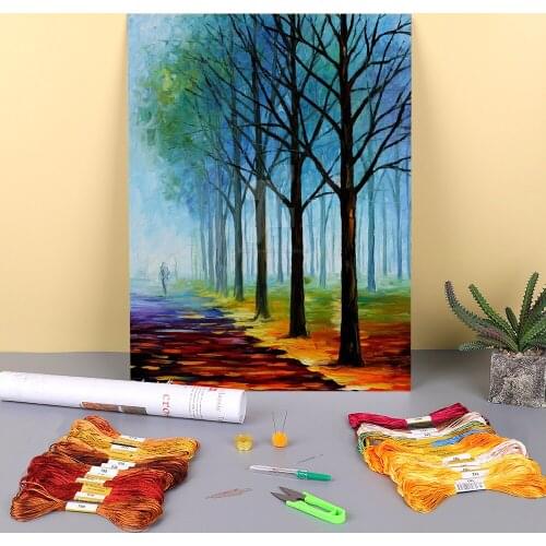 Blue Fog Lights Printed Canvas 11CT Cross-Stitch Patterns Embroidery DMC Threads Painting Needlework Handiwork Counted
