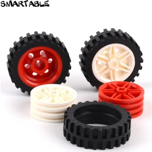 Smartable Technical Tire 43x14 mm Wheel +Rim 30x14 mm MOC Parts EV3 Building Block Toys For Kid Compatible 56898+56904 4pcs/Set