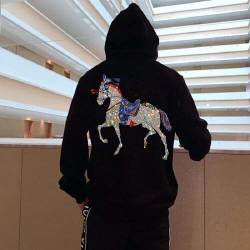 2021 British Style Hoodie Super Sturdy Hot Diamond Design Animal Theme Pattern Shiny Sweatshirt Slim Pullover