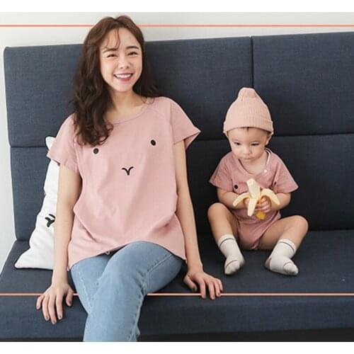 Spring and summer parent-child wear maternity outing nursing clothes new fashion cotton printed T-shirt baby short-sleeved cotto