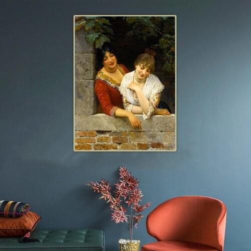 Venetians at the balcony by Eugene de Blaas Canvas Artwork Oil Painting Aesthetics Picture Wall Hanging Decor Home Decoration