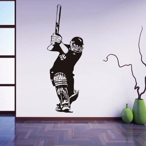 Cricket Sport Wall Decal Cricket Batsman Wall Sticker Vinyl Kids Bedroom Decor Removable Teenagers Room Decoration Mural Z550