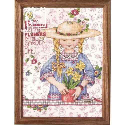 Flowers In The Garden DIY Craft Stich Cross Stitch Cotton Fabric Needlework Embroidery Crafts Counted Cross-Stitching Kit