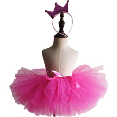 Hotpink Baby Birthday Tutu Skirt Girl Crown headband costume Fluffy Ball Gown Ballet skirt Party Clothing Toddler Girls Skirt