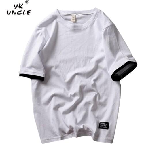 YK UNCLE 2021 New Summer O neck Short sleeve Men T Shirt Cotton Fake Two piece Fashion Casual Oversize T-shirts 7 Colors