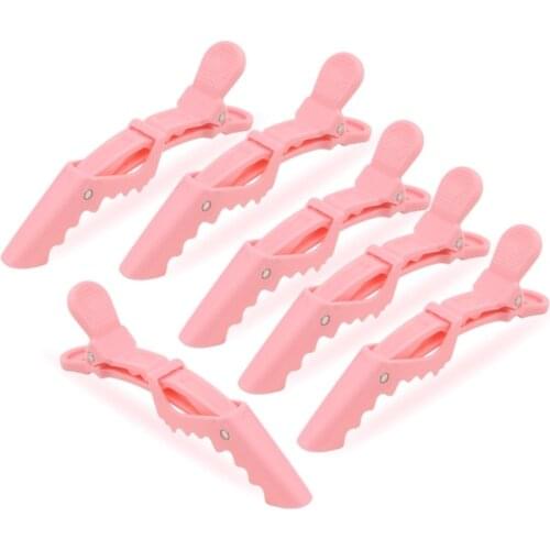 6Pcs Pink Hairdressing Clamps Claw Clip Hair Salon Plastic Crocodile Barrette Holding Hair Section Clips Grip Tool Accessories