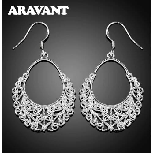 925 Silver Weave Hollow Moon Drop Earring For Women Wedding Silver Jewelry