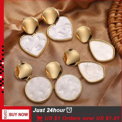 2020 New Fashion Korean Heart Statement Drop Earrings for Women Fashion Vintage Geometric Acrylic Dangle Hanging Earring Jewelry