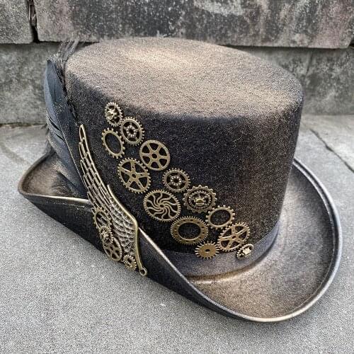 100% Handmade Steampunk Hat Women Men Steampunk Top Hat With Gear Glasses Stage Magic Hat Performance Hat Size 57CM