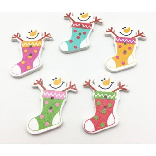 100pcs 32x28mm Christmas Stocking Sock Wood Buttons Sewing Crafts Xmas Embellishments Scrapbooking Cardmaking