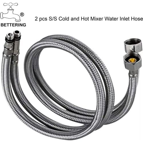 2Pcs 80cm 304 Stainless Steel Kitchen Faucet Bathroom Tap Water Inlet Tube Basin Cold and Hot Water Mixer Tap Hose Spigot Hose