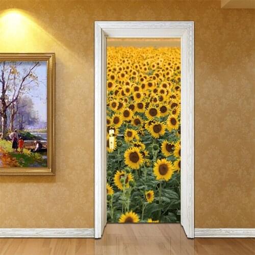 2pcs/set New Arrival Sunflower Door Sticker Wall Stickers Wallpaper Living Room Home Decoration Home Decals Mural Arts Poster