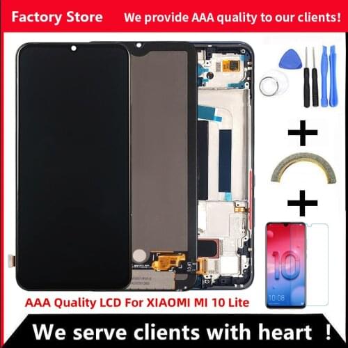 2400*1080 AAA Quality AMOLED For Xiaomi Mi 10 Lite LCD With Frame Display Screen For Xiaomi Mi10 Lite AMOLED Screen Display