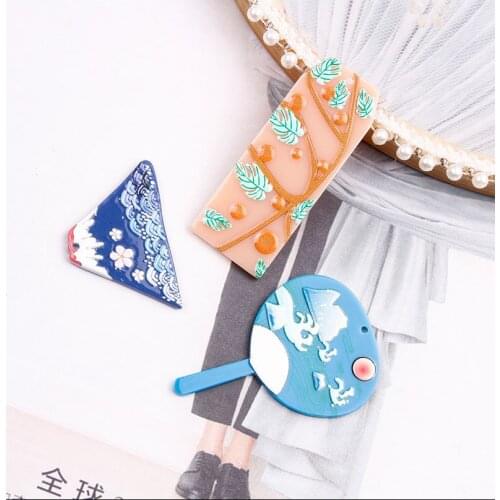 4pcs Resin Charm Earring Fan Charms Accessories Blue And White Acrylic Ear Pendant DIY Handmade Design