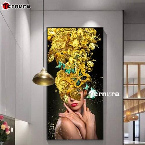 Diamond painting Golden flower butterfly woman 5d diamond embroidery cross stitch full square round Drill home decor gift large