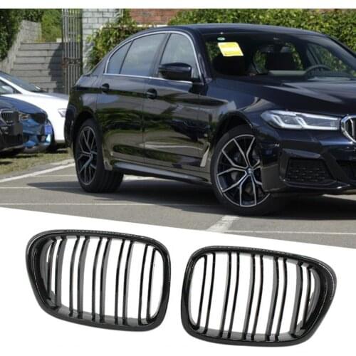 1Pair Car Grilles Dual Line Professional Gloss Black Easy Installation 51137005837 / 51137005838 Auto Grill for BMW 5 Series E39