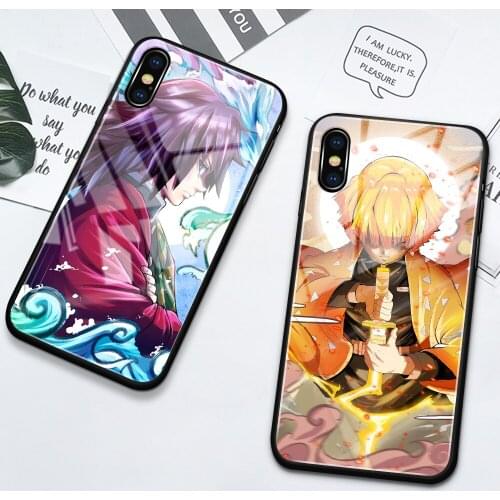 Japan Demon Slayer Anime Phone Case For Iphone 8 7 6 6S Plus X XR XS MAX SE2 12 MIni 11 12 Pro MAX Phone Tempered Glass Case