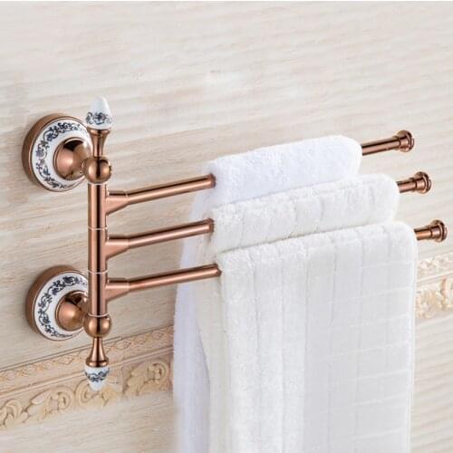 3 Swivel Towel Bars Rose Gold Finish Brass Bathroom Towel Rail Rack Bathroom Towel Holder Gold Towel Hanger Bathroom Accessories