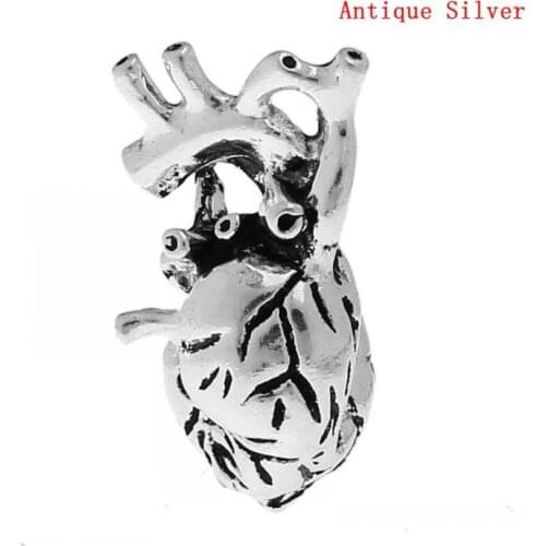 DoreenBeads Retail Charm Pendants Human Anatomical Heart Silver Color 27mm x13mm(1 1/8" x 4/8") Hole: 3mm x2mm, 5PCs