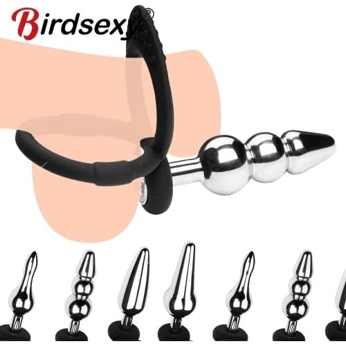 Dildo Butt Plug Stainless Steel Metal Anal Plug Sex Toys For Men With Penis Ring Dilator Penis Chastity Lock Cock Ring Adult Toy