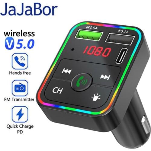 JaJaBor FM Transmitter Bluetooth 5.0 Car Kit MP3 Player Handsfree Audio Receiver Dual USB Support TF Card U Disk Playback