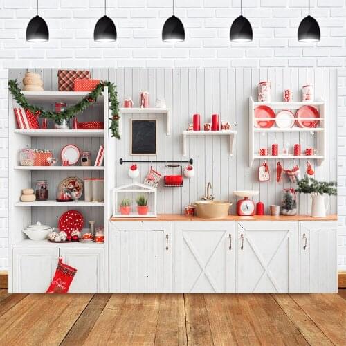 MOCSICKA Christmas Kitchen Photography Background Wood Cupboard Photo Studio Child Cook Backdrop Photobooth Photocall Photophone