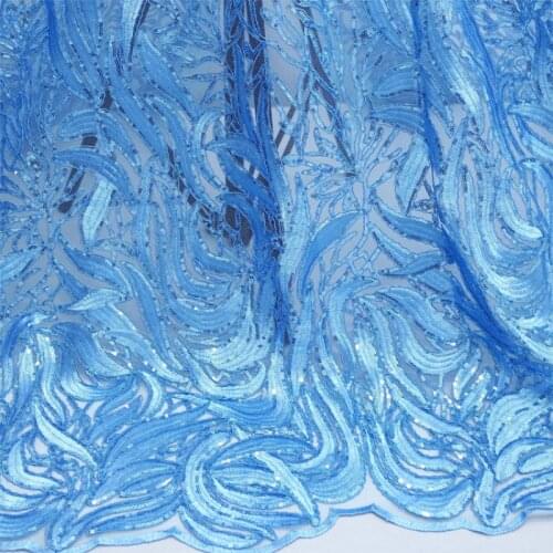 Classic blue bone line polyester sequin lace embroidery fabric sequin fabric Wedding dress fashion clothing decoration MF58