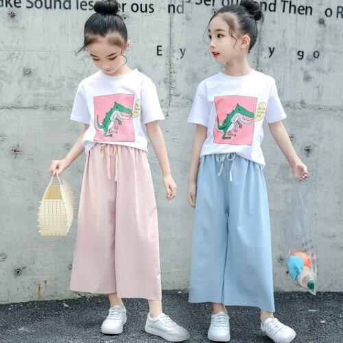 Summer Girls Casual Clothing Sets Fashion Kids Sports Outfits Ruffles T-Shirt And Long Pants Clothes Children Solid Color Suits