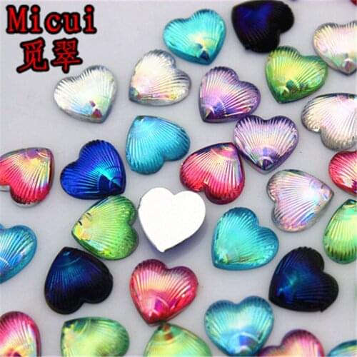 Micui 100pcs 8mm AB Color Heart Acrylic Rhinestones Flatback stones Crystals For Clothes Crafts Jewelry Accessories ZZ569
