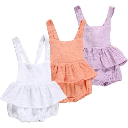 Summer Newborn Toddler Baby Girls Clothes Solid Color Backless Bodysuit Ruffle Jumpsuit Outfits Sunsuit 0-24M