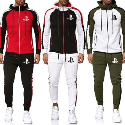Mens PlayStation printing Pilot 2 Pieces Sets Tracksuit College Sweatshirt+pants Pullover Hoodie Sportwear Suit Leisure Clothes