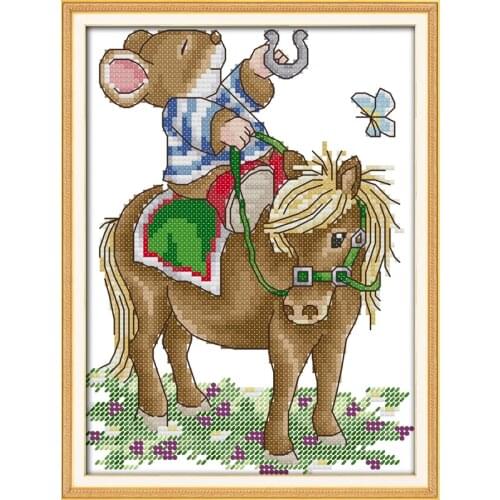 Have money immediately cross stitch kit mouse horse 14ct 11ct print canvas stitches embroidery DIY handmade needlework plus