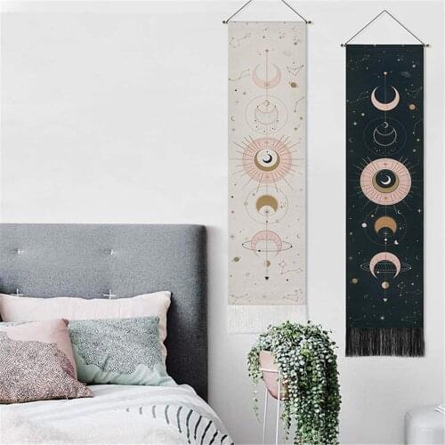 Wall Hanging Lunar Eclipse Moon Phase Tapestry Cycle Tassel Carpet Sun Moon Tapestries Bohemian Psychedelic Wall Decoration #T2G