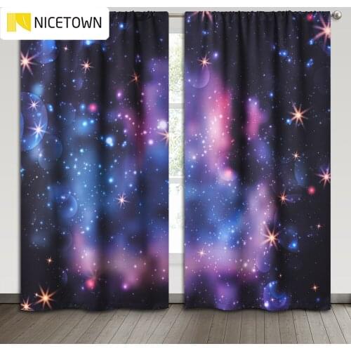 NICETOWN 1Pair Luxury Curtains Printed Starry Sky 3d Stereo Effect Curtains Kids Bedroom Rustic Decorations for Home