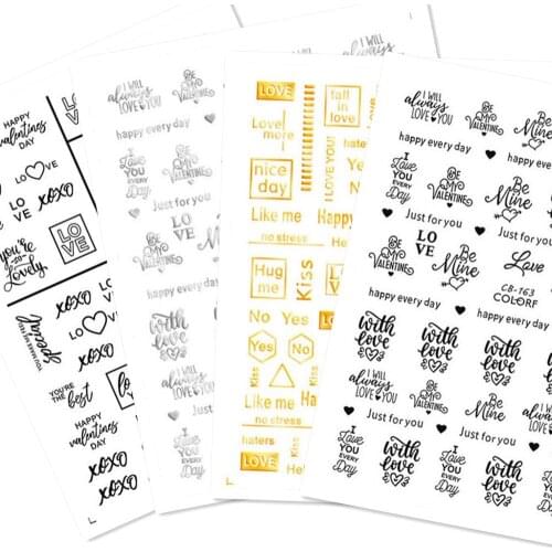 Newest CB161 162 163 black lettering design 3d nail sticker Japan style decal stamping template back glue nail decorations