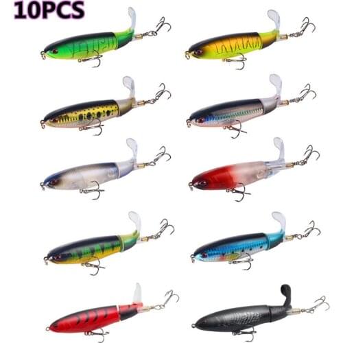 Wholesale 10PCS Topwater Whopper Popper Fishing Lure With Propeller Artificial Bait Hard Soft Rotating Tail Fishing Tackle Pesca