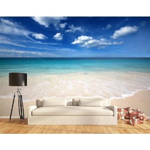 Custom Photo Wallpaper 3D Stereo blue sky, sea, beach, sea water, Living Room Wallpaper 3D Painting