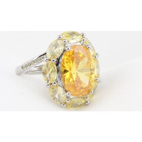 Luxury Oval Large Rings Inlay Yellow Crystal Zircon Fine Geometric Jewelry For Women Wedding Engagement Fashion Anniversary Gift