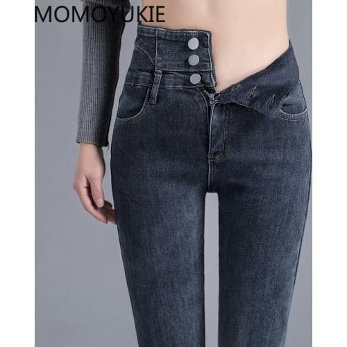 Warm Jeans Pants For Women Plus Size Winter Blue Light blue Solid Skinny Fleeces Thick Pencil Pants with Velvet Denim Trousers