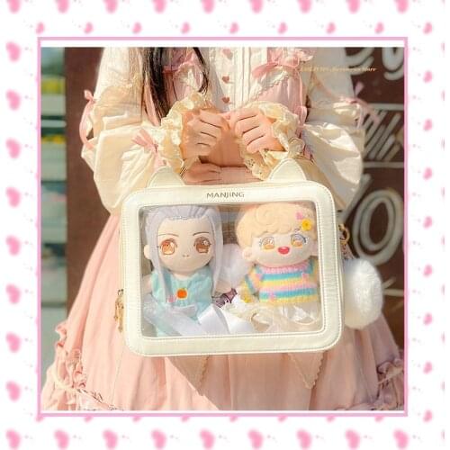 Japanese Anime Cute Cat Ears Double Doll 20CM /15cm Transparent Backpack Cosplay Kawaii JK Sweet Lolita Itabag Messenger Bag