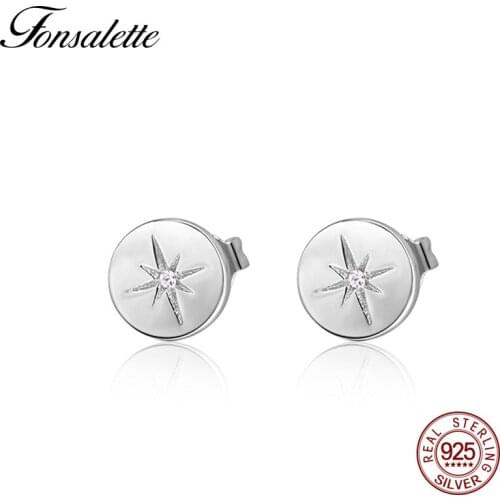 Fashion 925 Sterling Silver Disc Star Stud Earrings Simple Round Circle Cubic Zirconia Earring For Women Jewelry Gift ZK30