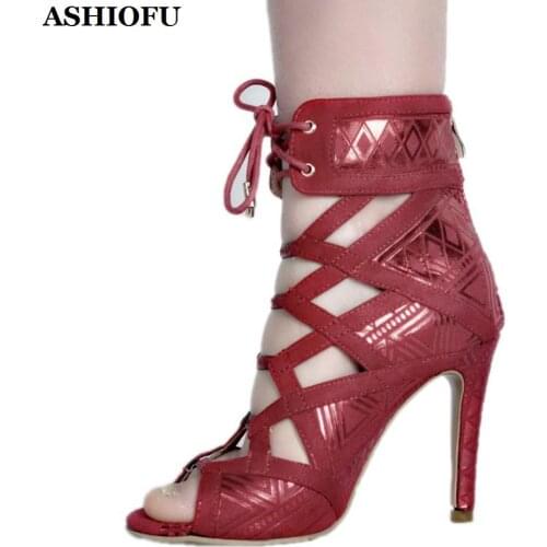 ASHIOFU New Handmade Womens High Heel Pumps Faux-leather Peep-toe Party Prom Dress Shoes Sexy Evening Club Fashion Court Shoes