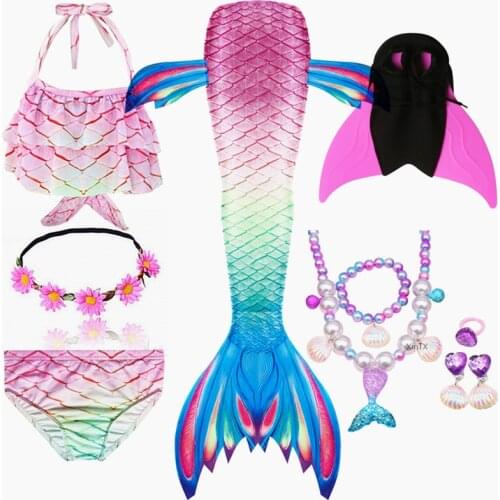 2020 NEW Kids Girls Mermaid Tails with Fin Swimsuit Bikini Bathing Suit Dress for Girls With Flipper Monofin For Swimming